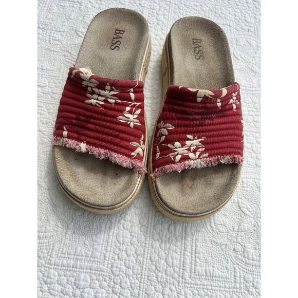 Bass Britton ll canvas red floral slip on platform sandal, women's size 7 1/2 - Picture 6 of 7